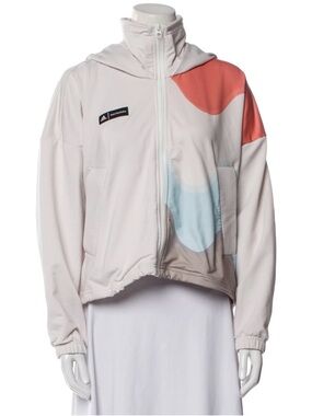 Adidas Women’s Light Pink Hooded Zip Jacket with Colorblock Accents